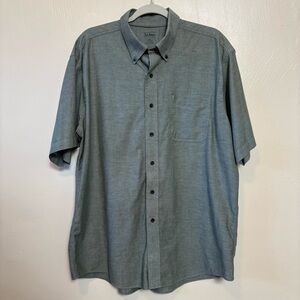 L.L. Bean Mens Shirt Short Sleeve Cotton Button Down Shirt‎ Army Green Size L